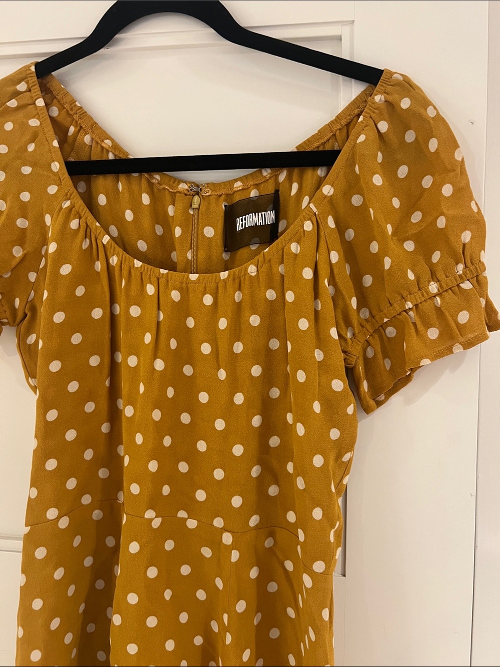 Reformation Mustard Polka Dot Mini Dress - Picture 3 of 4
